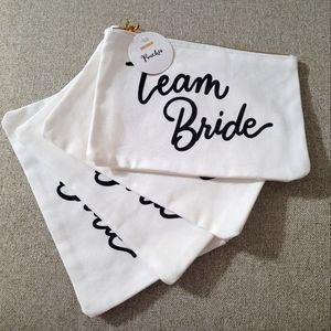 NWT Team Bride 4 white makeup bags, gold zipper